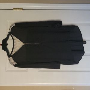 Black sheer Top. White lace back. Small.
